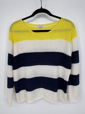 BACIANO Sweater Striped Crewneck in Yellow, Navy & White Stripes Women’s Small